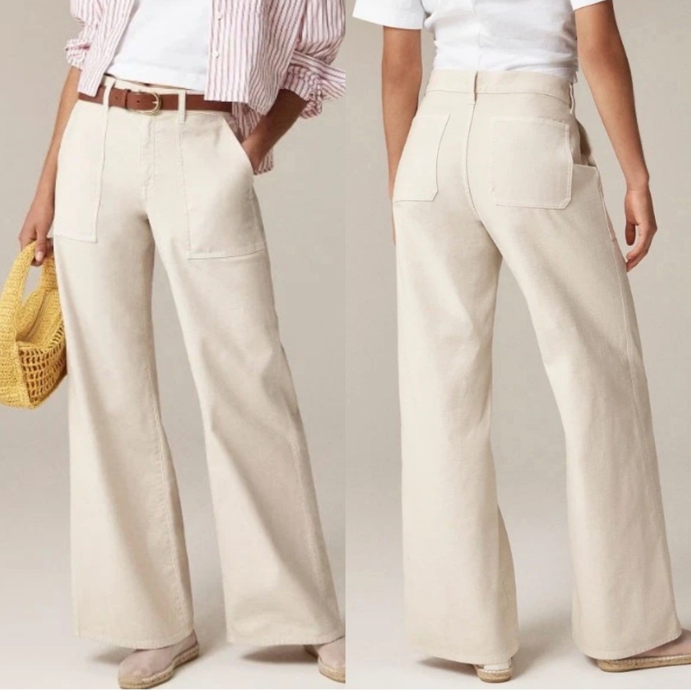 J. Crew Sz 32 Camp Pocket Wide Leg Pants in "Natural"Stretch Cotton Preppy‎